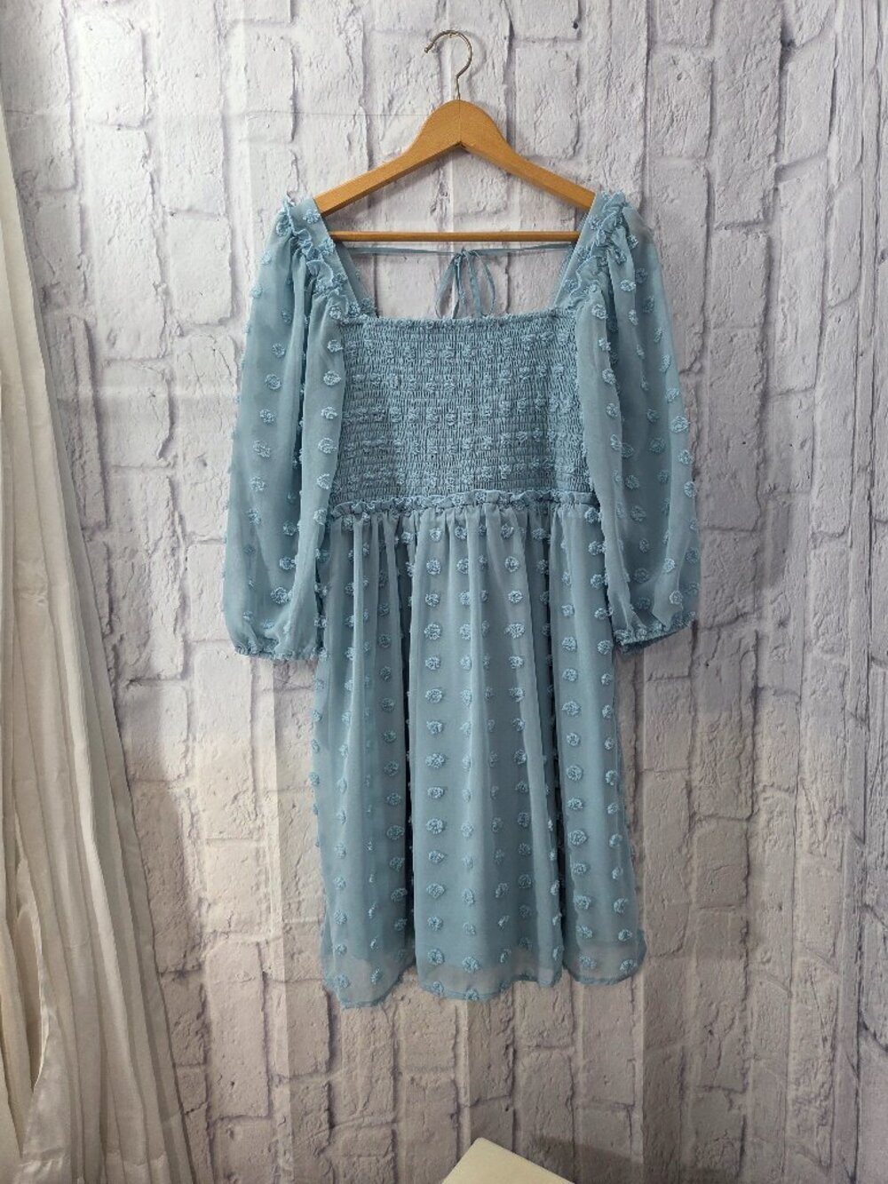 Destination Maternity Medium Baby Blue Smocked Bodice Square Neck Chiffon Dress